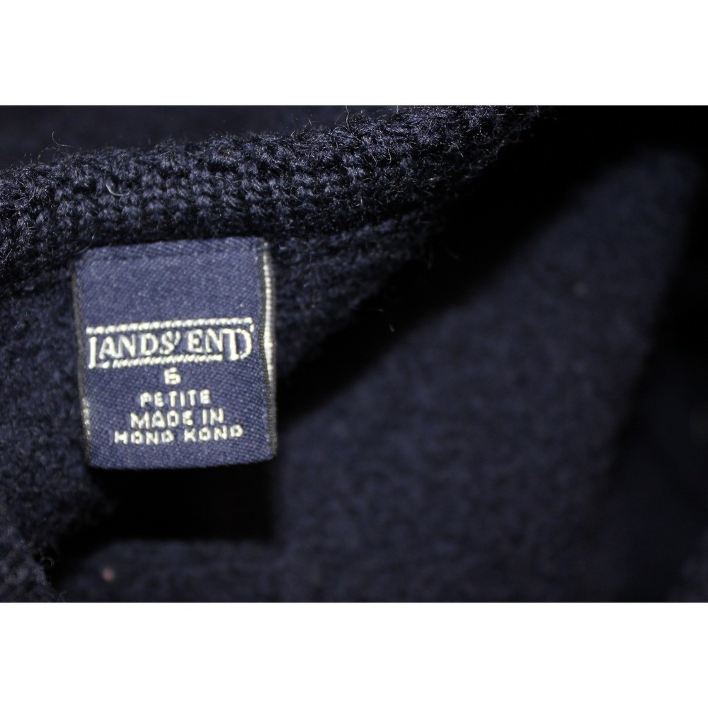 Lands' End Navy Blue Boiled Wool Cropped Cardigan Sweater Petite 6 Capsule Twee - Picture 5 of 6